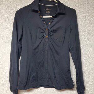 Women's Black Long Sleeve Clover Qtr Button Golf Top by Bobby Jones Size Small